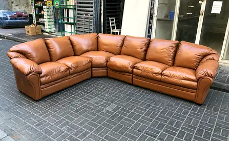 Genuine leather large L-shaped corner sofa - 5 seater, brown
