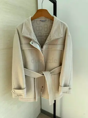Hermes Beige Belted Wool Blend Jacket
