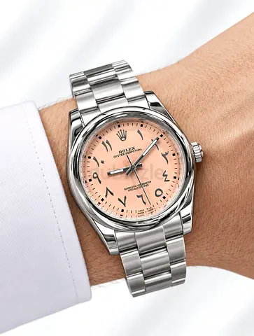Rolex Oyster Perpetual with Pink Arabic Dial, Stainless Steel