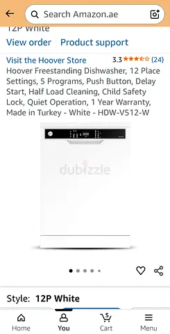 Hoover freestanding 12-place dishwasher - white (12P, 5 programs)