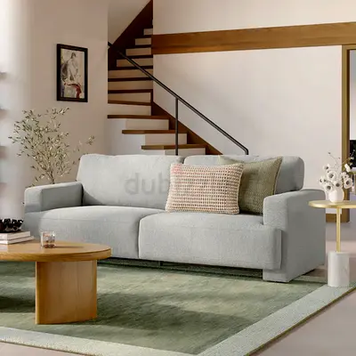 Smooky gray boucle upholstered 3 seater sofa