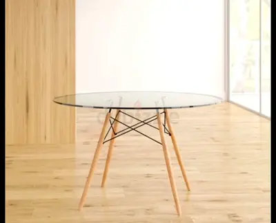 Round Glass Dining Table with Wooden Legs - Modern Design