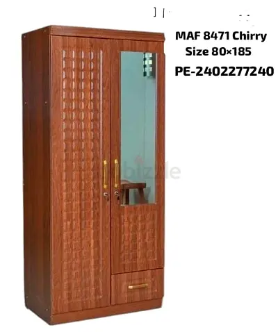 Two-door wooden wardrobe with mirror and drawer - 80x185 cm