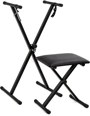 Black Adjustable Keyboard Stand with Padded Bench – Complete Set