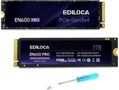 Ediloca EN600 PRO SSD 1TB PCle 3.0x4, NVMe M.2 2280, Up to 3500MB/s, Internal Solid State Drive, SLC