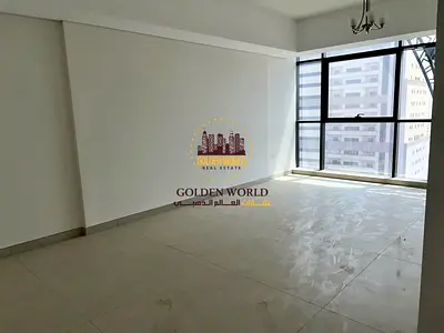 Brand-new 3BR in Abu Shagara, first tenant, balcony, 3 bathrooms, built-in wall cabinets and parking. Rent AED 59,999 yearly.