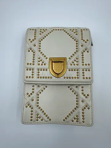 Dior white Leather Studded Diorama Vertical Chain Clutch