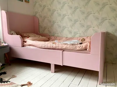 Pink Wooden Toddler Bed with Winged Headboard