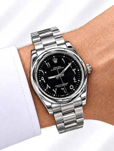 Rolex Oyster Perpetual Stainless Steel Watch with Black Dial