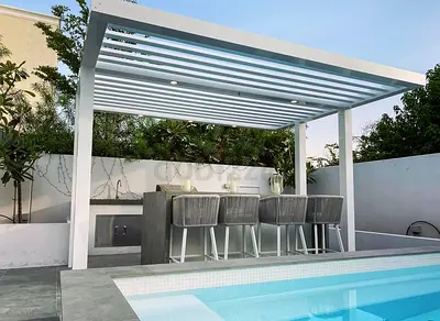 Outdoor pergola with bar counter