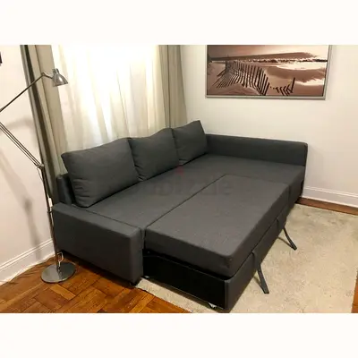 Modern Gray L-Shaped Sofa Bed with Pull-out Mattress