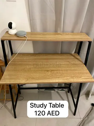 Compact wooden study table with shelf - good condition