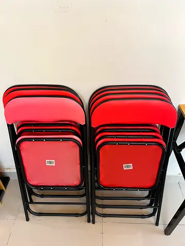Set of 8 Red Folding Metal Chairs - Good Condition