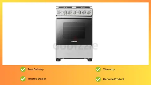TOSHIBA 60x60cm 4-Burner Gas Cooking Range 70L Oven, Sliver with Rose Gold Cooker