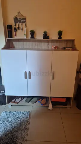 Home box White 2-door Shoe Cabinet with Open Shelves