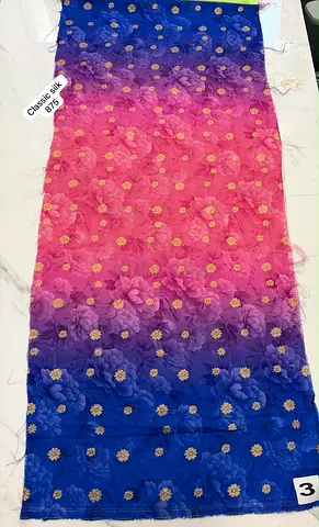 Classic embroidered silk fabric length - gradient pink to blue
