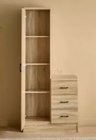 Tall wooden storage cabinet with 3-drawer bedside unit - light oak