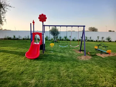 Kids outdoor playset with slide, swings