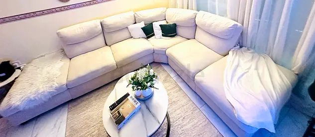 Cream L-shaped Corner Sofa - Comfortable 5-seater, Good Condition