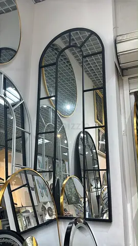 Large Arched Full-Length Decorative Wall Mirror with Black Frame