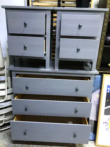Grey Wooden Chest of Drawers / Dresser - 7 Drawers