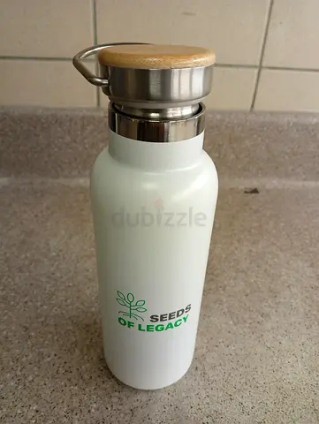 White stainless steel water bottle with bamboo lid - 500ml (used)