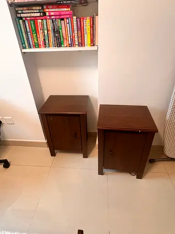 Pair of wooden bedside nightstands - dark brown, good condition