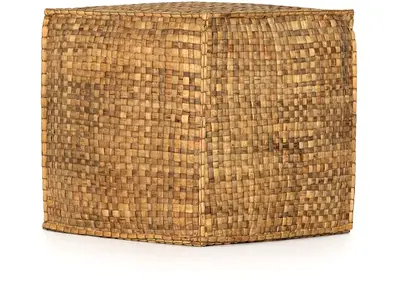 Handwoven Rattan Cube Pouf / Ottoman - Natural