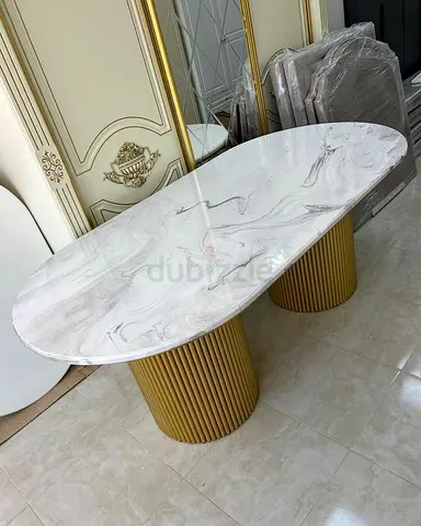 Contemporary Travertine and marble top Dining Table with Custom Stone Top, Soft Rounded Edges and M