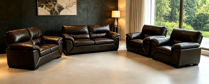 Brown leather 3+2+1+1 seater sofa with matching loveseat and armchairs - set of 4