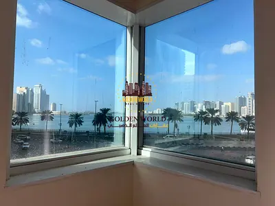 For Rent in Al Majaz 2: 3BR + Hall, master maid’s room, 4 bathrooms, balcony, free AC & open sea view. AED 73K, 4 cheques + 1 month free.