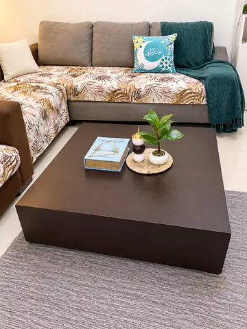 Solid dark wood low square coffee table - modern design