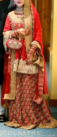 Moazzam Khan Couture Pakistani Bridal Lehenga – Worn Once – Red & Gold