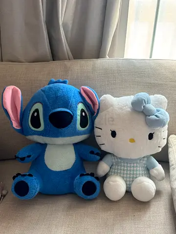 Hello Kitty and Stitch plush toys - set of 2, good condition