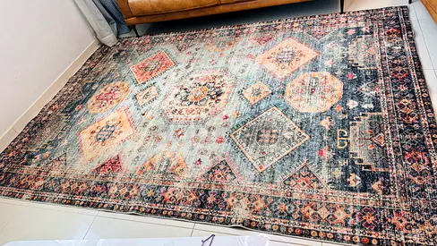 Large vintage-style area rug — multicolor Persian pattern, gently used