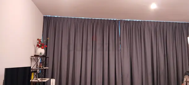 Full-length grey blackout curtains, used (pair)