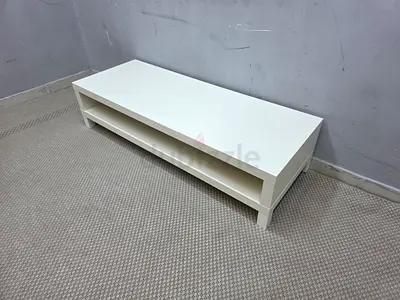 Low white TV unit / media console with open shelf - good condition