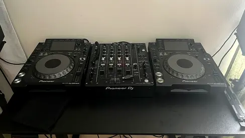 Professional DJ Studio Setup: Pioneer CDJ-2000 Nexus Pair, DJM-750MK2, KRK Rokit 6, Standing Desk