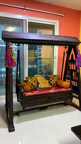 Antique-style Wooden Swing Seat (Jhoola) - Solid Carved Teak