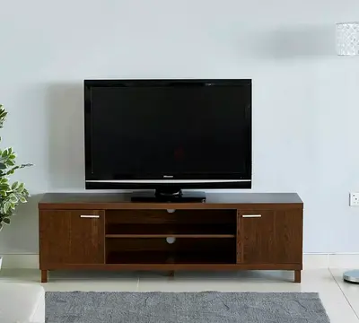 Solid wood TV entertainment unit / media console - dark brown