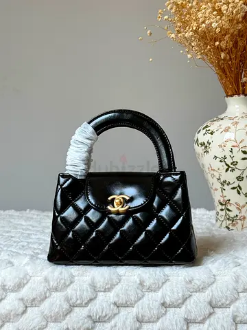 Black Quilted Mini Handbag with Top Handle
