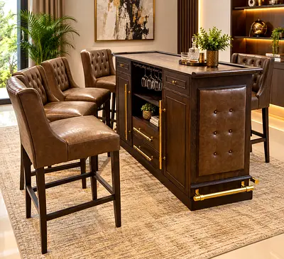 Beautiful Modern Design Bar Counter With Leather Chairs