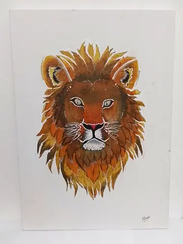 Original acrylic Lion Head Painting on Canvas - Signed