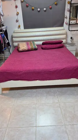 King size bed frame with padded headboard and Mattress- good condition