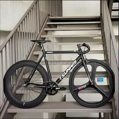 Tsunami Fixed Gear / Track Bike - Matte Black Deep Rim Wheels