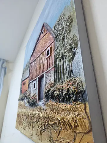 Textured countryside painting on canvas — framed wall art