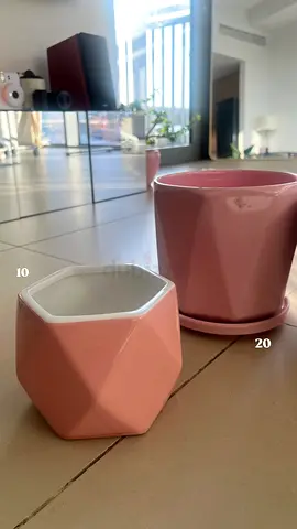 Set of two pink ceramic plant pots with saucer — small & medium