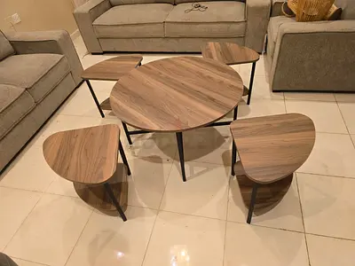 Wooden Nesting Coffee & Side Table Set - 5 Pieces