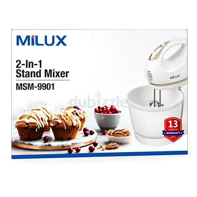 MILUX MSM-9901 2-in-1 Stand Mixer & Hand Mixer – White