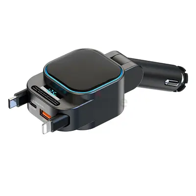 Multi‑port Car Charger with Retractable Lightning/USB‑C/Micro connectors